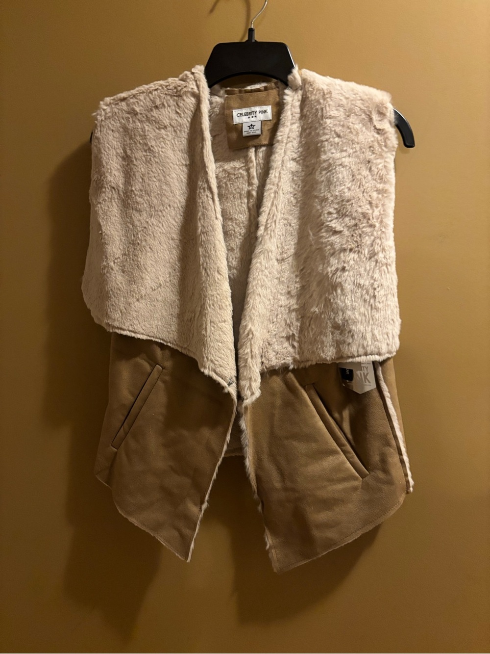 Celebrity Pink Cream and Tan Faux Shearling Vest